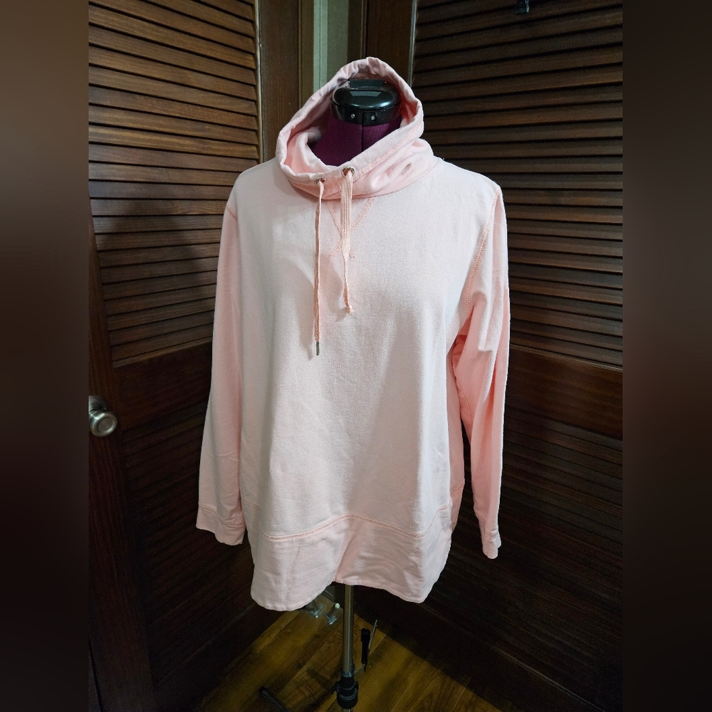 Isaac Mizrahi LIVE! Peach Cowl Neck Pullover French Terry Tunic